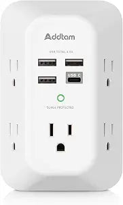 Addtam Surge Protector Outlet Extender with 5 AC and 4 USB Ports, 4.5A
