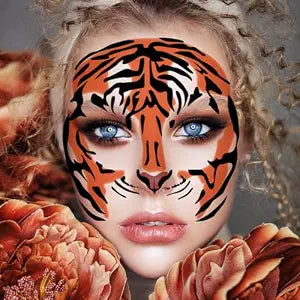 Tiger Face Halloween Temporary Tattoos, Cosplay Costume Stickers, 5Pk