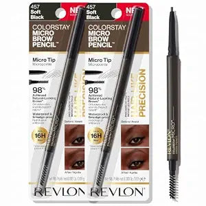 Revlon ColorStay Micro Eyebrow Pencil with Built In Spoolie Brush,Infused with Argan and Marula Oil,Waterproof,Smudgeproof,457 Soft Black,0.003 oz,(Pack of 2)