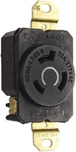 Legrand Pass & Seymour L720R Turnlok Industrial Spec Grade Locking Receptacle, 20 Amp 277V, NEMA L7-20R, Black (1 Count)