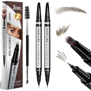 2-Pack Microblading Eyebrow Pen, Eyebrow Pencils Magical 2-in-1 Dual-Ended Eye Brow Pencils for Women with 4D Square Brush-Tip & Precise Brush-Tip Create Natural Hair-Like Brows, Last All-Day