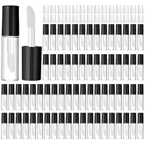 100 Pcs 1.2 ml Mini Lip Gloss Tubes Empty Lipgloss Tubes with Wand Clear Refillable Lip Balm Gloss Containers Lips Glosss Bottles for DIY Lipstick Samples Lips Balms Lipgloss Making(Black)