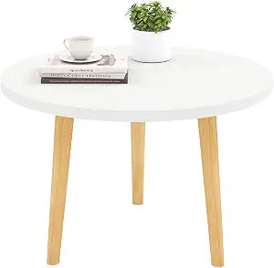 Round Coffee Table Floor Table for Living Room, White, 23.6"D x 16"H