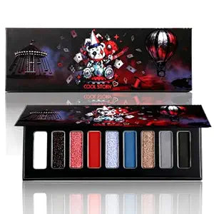 Eyeshadow Palette Goth Halloween 9 Color Highly Matte Shimmer Metallic Professional Eyeshadow Makeup Palette Black Red Blue White Silver Dark Eyeshadow for Women, Spooky Costume Makeup Cosplay Party