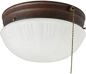 6720200 Two-Light Flush-Mount Indoor Ceiling Fixture with Pull Chain, Sienna Finish with Frosted Fluted Glass