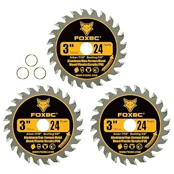 FOXBC 3 Inch Circular Saw Blade 24T Carbide Cuts for Wood, Plastic, PVC, Acrylic, Aluminum with 7/16" Arbor, Compatible with Dewalt, Dremel, Ryobi, WORX, Milwaukee, Ultra-Saws, RotoZip Saws - 3 Pack
