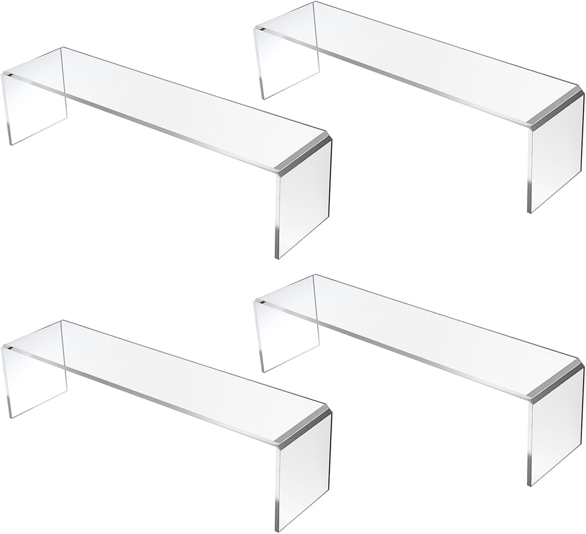 4 Pack Acrylic Risers Display Stands, Acrylic Shelf Riser Display Risers, Spice Rack for Dishes, Spices, Soda Cans and Bottlesï¼ˆ12.4 x 4 x 4.6 inchï¼‰