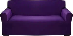Qubjus Modern Couch Cover Stretch Sofa Cover Solid Color Sofa Slipcover for 4 Cushion Couch Oversized Washable Furniture Protector Sofa Slipcover for Home Decoration(X-Large, Dark Purple)