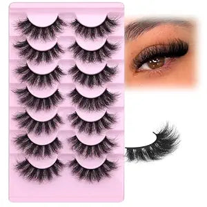 EYDEVRO Fluffy Lashes False Eyelashes Faux Mink Lashes 18mm Cat Eye Lashes Wispy Long 8D Fake Lashes That Look Like Extensions Volume Strip Lashes Soft Lightweight False Lashes 7 Pairs Pack