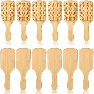 12 Pcs Bamboo Hair Brush Bulk Natural Wooden Paddle Brush Round-tipped Bamboo Bristles Detangling Brushes, Lightweight Massage Anti Static for Women Men and Children for Hair Growth (9.84'' × 3.4'')