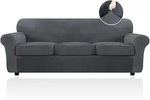 FestiCorp 4 Piece Velvet Sofa Covers for 3 Cushion Sofas with Cushions