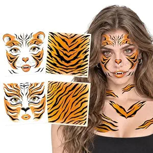 HOWAF 4 PCS Halloween Face Tattoos, Tiger Face Sticker Temporary Tattoos Stickers Tiger Stipes Tattoo for Tiger Costume Carnival Halloween Costume Women