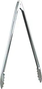 HIC Kitchen Spring Locking Kitchen Cooking Serving Food Barbecue Tong, Scalloped Gripping Edge, Stainless Steel, 16-Inch
