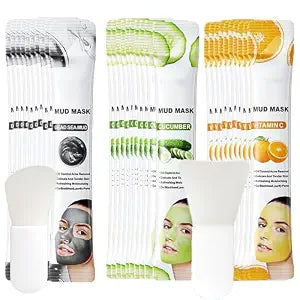 Etuanxi 30Pcs SPA Party Recovery Mud Mask Clay Mask for Face Vitamin C & Cucumber & Dead Sea Mud Masks for Face Mask Moisturizing Deep Cleansing Mud Mask Skin Care Set