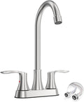 Phiestina 4 Inch Centerset Bar Sink Faucet, 8.4-Inch-High Spout, All-Metal Faucet for Commercial Utility and Laundry Sinks, Brushed Nickel, Dual Handles, Fits 2-Hole RV,Slop,Kitchen and Bath Sinks