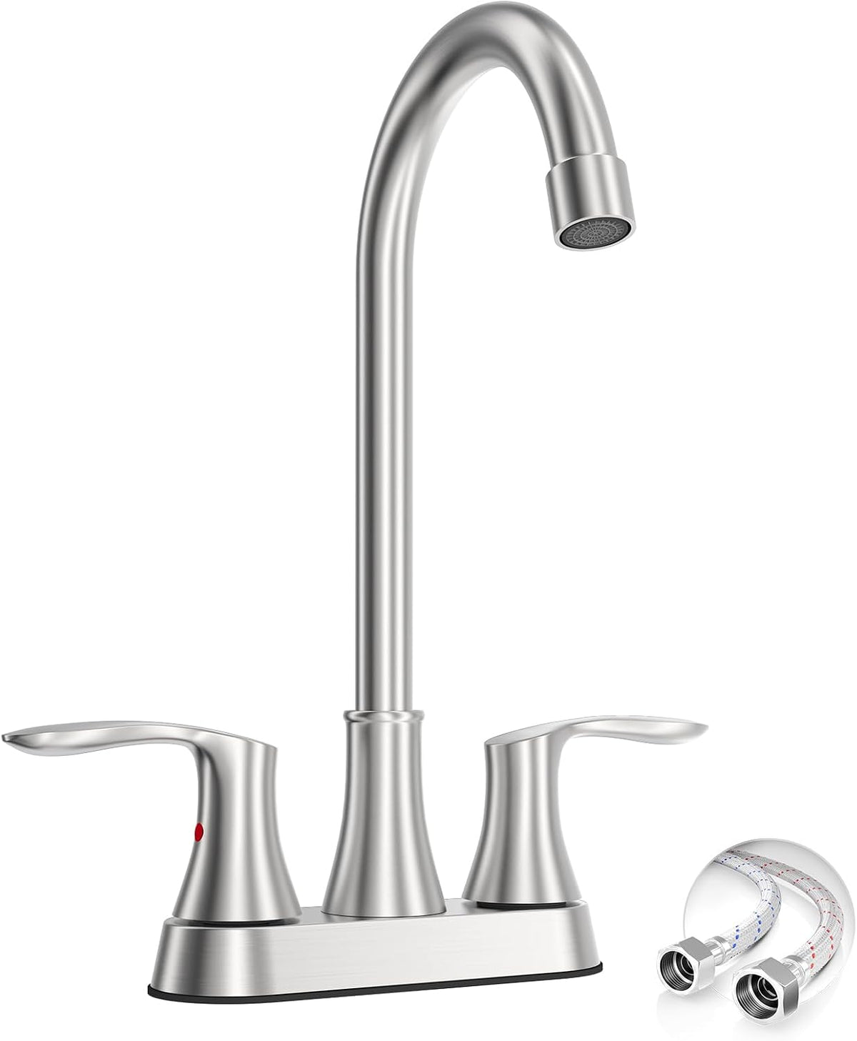 Phiestina 4 Inch Centerset Bar Sink Faucet, 8.4-Inch-High Spout, All-Metal Faucet for Commercial Utility and Laundry Sinks, Brushed Nickel, Dual Handles, Fits 2-Hole RV,Slop,Kitchen and Bath Sinks