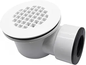 Side Outlet Shower Drain Assembly, PVC Low Profile Floor Drain with Strainer, Fit for 4" Drain Lines and Residential Renovations, White