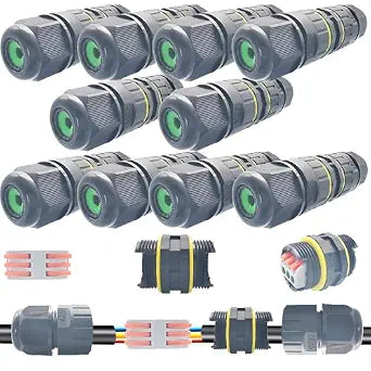 CESFONJER 10 Pcs IP68 Waterproof Junction Box 2/3 Way Line M25 Extension Electrical Cable Connector, Wire Range 6-11mm, Power Cord Splice External Sleeve Coupler