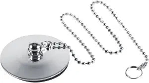 Bath Tub Stopper Bath Plug with Ball Chain Chrome Kitchen Sink Bathroom Bathtub Plug Drain Stopper Solid Metal Waste Plug, Silver 1.65 Inch