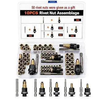 2026 New Rivet Nut Tool Kit,Carbon Steel Rivet Nut Kit,M3 M4 M5 M6 M8,Manual or Drill-Compatible Threaded Insert Tool for Automotive Repair, Sheet Metal & DIY with Storage Case