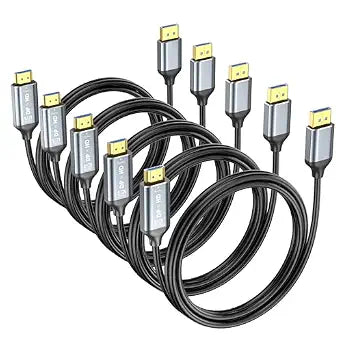 DisplayPort to HDMI Cable 6ft 5-Pack, Uni-Directional DP (Source) to HDMI (Display) Cord for Desktop Monitor Projector Laptop PC AMD NVIDIA, 4K@60Hz, Aluminum Shell, Compatible Lenovo HP Dell