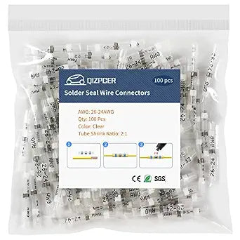 100 Pcs Solder Seal Wire Connectors, 26-24 AWG Heat Shrink Solder Connectors, Marine Grade Waterproof Butt Electrical Wiring terminals for Automotive Boat Truck
