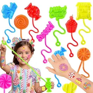 48 PCS Candy Party Favors for Kids - 24 Temporary Tattoos & 24 Stick Hands