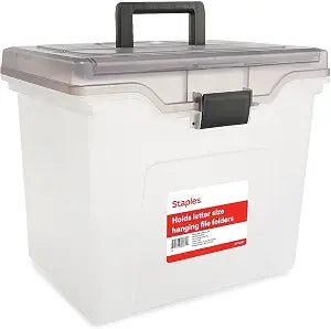 Staples File Box Portable Storage Tote, Letter Size, Clear Plastic