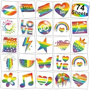 CHARLENT Glitter Rainbow Temporary Tattoos - 74 Individually Sheets
