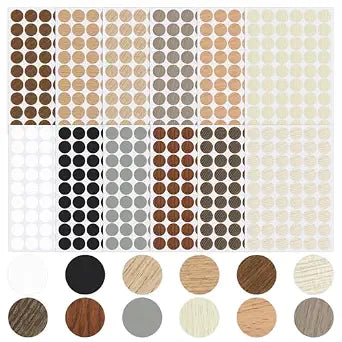 648PCS Screw Hole Cover Stickers, 21mm PVC Wood Stickers for Furniture, Self-Adhesive Screw Cover Caps for Wood Cabinets, Drawers, Wardrobes & Tables (12 Colors)