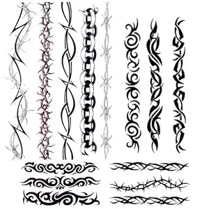 Barbed Wire Temporary Tattoo, Tribal Tattoo Costume Black Barb Wire Creeper Vine Fake Tattoos for Men Women Body Art, 4 Sheets
