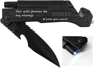 Husband Birthday Present, Pocket Knife with 6 Functions, LED Light,Fire Starter,Bottle Opener,Seat Belt Cutter,Glass Breaker, Anniversary Present for Men, Boyfriend, Father's Day