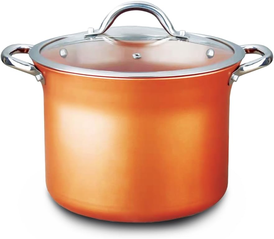 CONCORD 7 QT Copper Non Stick Stock Pot Casserole Coppe-Ramic Series Cookware (Induction Compatible)