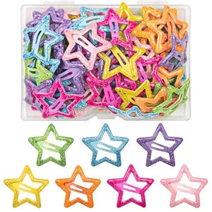 70 Pcs Glitter Star Snap Hair Clips for Women Snap Hair Barrettes Double Grip Hair Clips for Women Girls (Mixed-color)