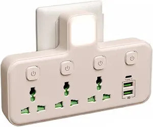 Wall Outlet Extender with LED Night Light, 3 AC Outlets with Individual Switches,USB-A and Type-C Ports Power Strip Wireless Charging Surge Protector, 3 Prong Adapter Multi Plug for Home Office Dorm
