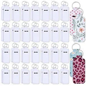 Ferreve 100 Pcs Sublimation Lipstick Holder Keychain Bulk Blank Lipstick Balm Gloss Holder Neoprene Blanks Portable Protective Cases for Women DIY Key Ring Travel Supplies