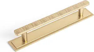 Goo-Ki 2 Packed Champagne Bronze Cabinet Pulls with Grooved Edge Square Backplate- 5''(128mm) Hole Centers Zinc Alloy Drawer Pulls in Modern Style