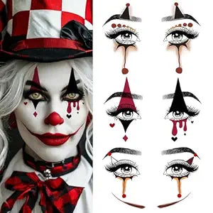15 Pcs Horror Halloween Face Makeup Tattoos Stickers Clown Demon Spider Web Ghost Vampire Eyeshadow Temporary Stickers Scary Fake Blush Freckles Face Tattoos for Day of Dead Carnival Party Decoration
