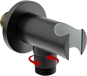 Bathroom Brass Round Wall Mount Water Supply Elbows with On/Off Flow Control Bracket Handheld Shower Head Holder, Matte Black