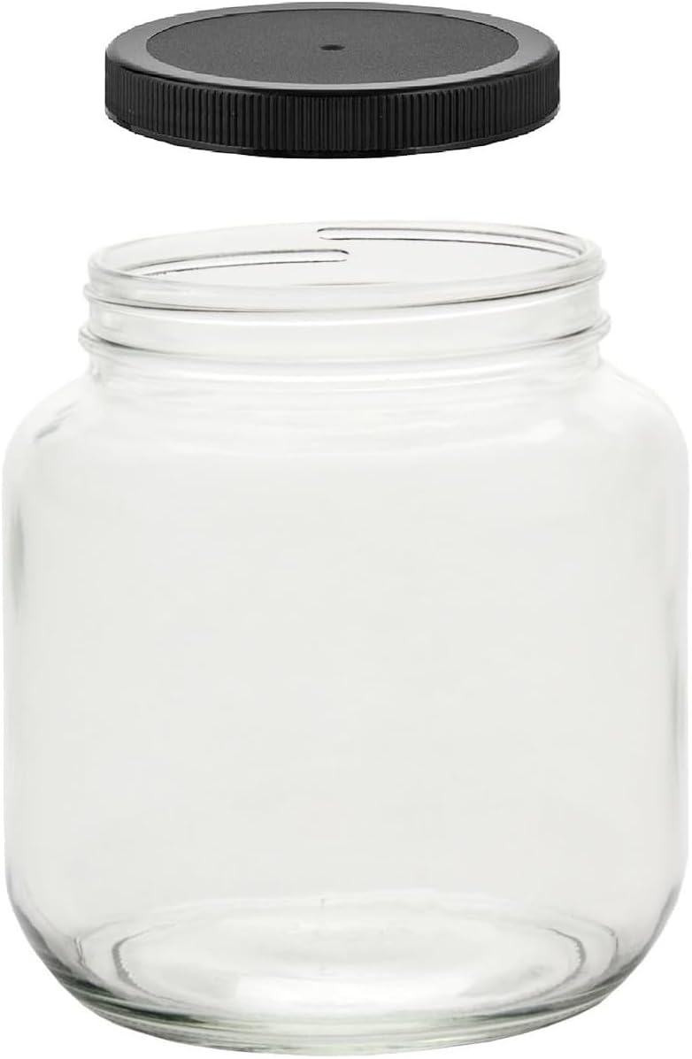 North Mountain Supply 1/2 Gallon Glass Jar Wide Mouth with Black Plastic Lid - USDA, BPA-Free, Made in the USA - for Fermenting, Storing, Canning, and Much More!