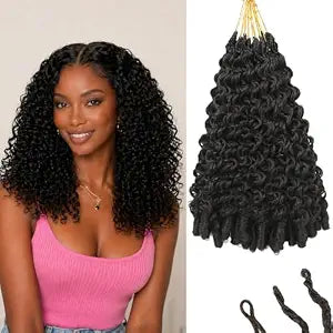 New Burmese Curly Crochet Hair Natural Black Pre-Looped 14 Inch 8 packs
