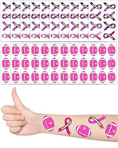 20 Sheets Pink Out Football Breast Cancer Awareness Temporary Tattoos Stickers,170 Pieces Pink Football Ribbon Themed Tattoos Stickers Party Decoration Supplies favors for Kids Adults
