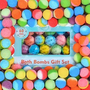 60 Pack Bath Bombs Set, Christmas Stocking Stuffers, Birthday Gift Set for Women, Natural Organic Bath Bubble Bombs for Kids/Women/Men/Mom Individually Wrapped Handmade