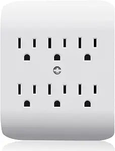ELEGRP 6-Outlet Extender with Central Anchor, 3-Prong Grounded Wall Tab, Multiple Outlet Extender with 6 Electrical Outlets, ETL Listed, 3 Packs, White