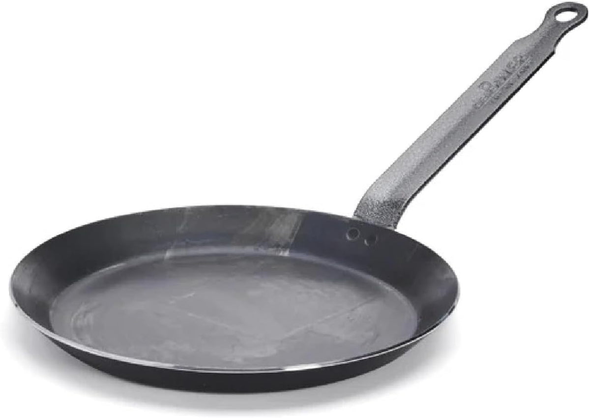 de Buyer Blue Carbon Steel Crepe & Tortilla Pan - 8'' Diameter, 6.25" Cooking Surface - Ideal for Making & Reheating Crepes, Tortillas & Pancakes - Naturally Non-Stick Finish - Made in France