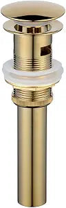 Gold Brass Pop Up Stopper with Overflow, Bathroom Vessel Sink Drain