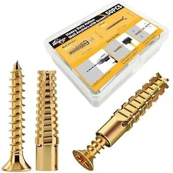 50 PCS Expansion Anchors with Screws for Door Hinge Repair, Hinge Repairs Screw Set, Compatible with Drywall, Concrete, Plaster & Wood Surfaces