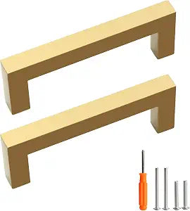 10 Pack 3-3/4 Inch Gold Cabinet Pulls, Square Drawer Handles