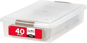 IRIS USA 40 Qt. Under Bed Storage Bin with Lids, Gray/Clear
