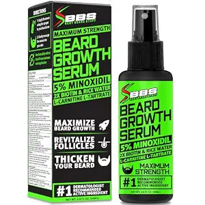 Minoxidil for Beard Growth ��� 5% Serum with 2X Biotin & Rice Water, Promotes Thicker, Fuller Facial Hair, Ideal for Patchy Areas, Revitalizes Follicles